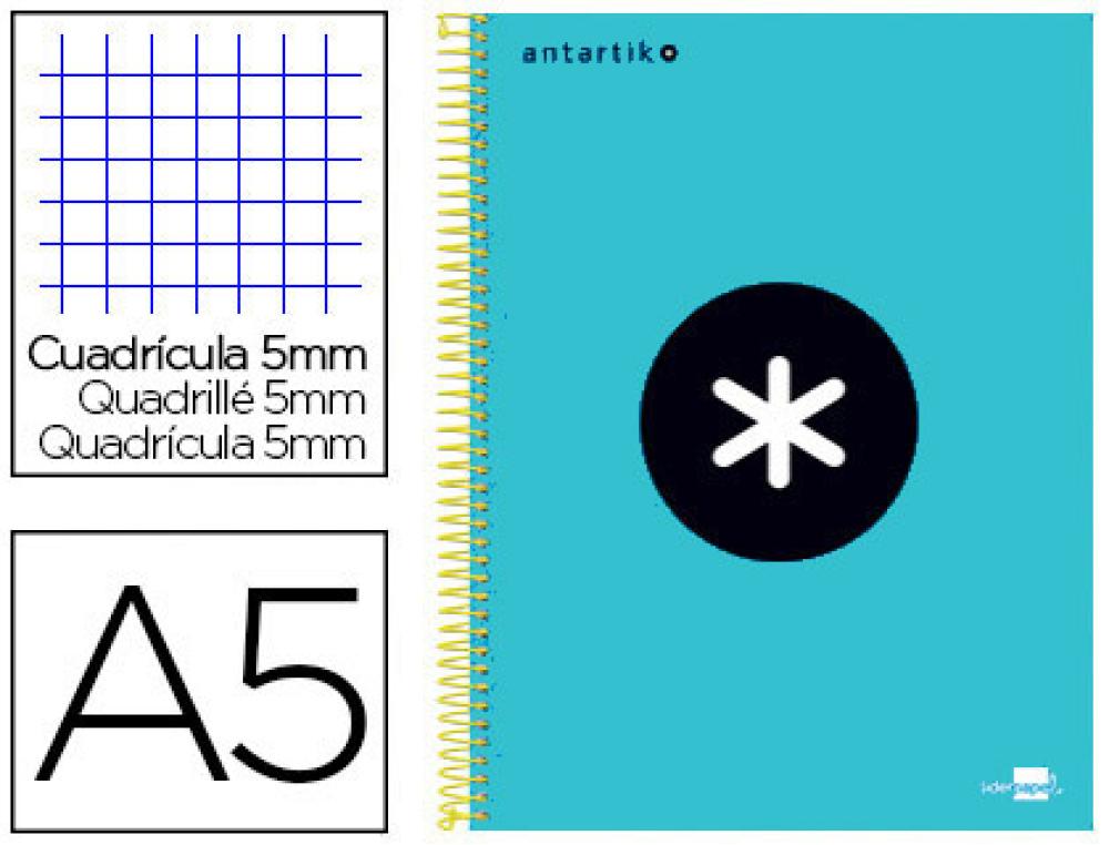 CAH.ANTARTIK SP A5 5X5 120F PTCAHIER LIDERPAPEL ANTARTIK  SPIRALE A5 - 14,8 X 21 - 5X5 - 240P TURQUOISE